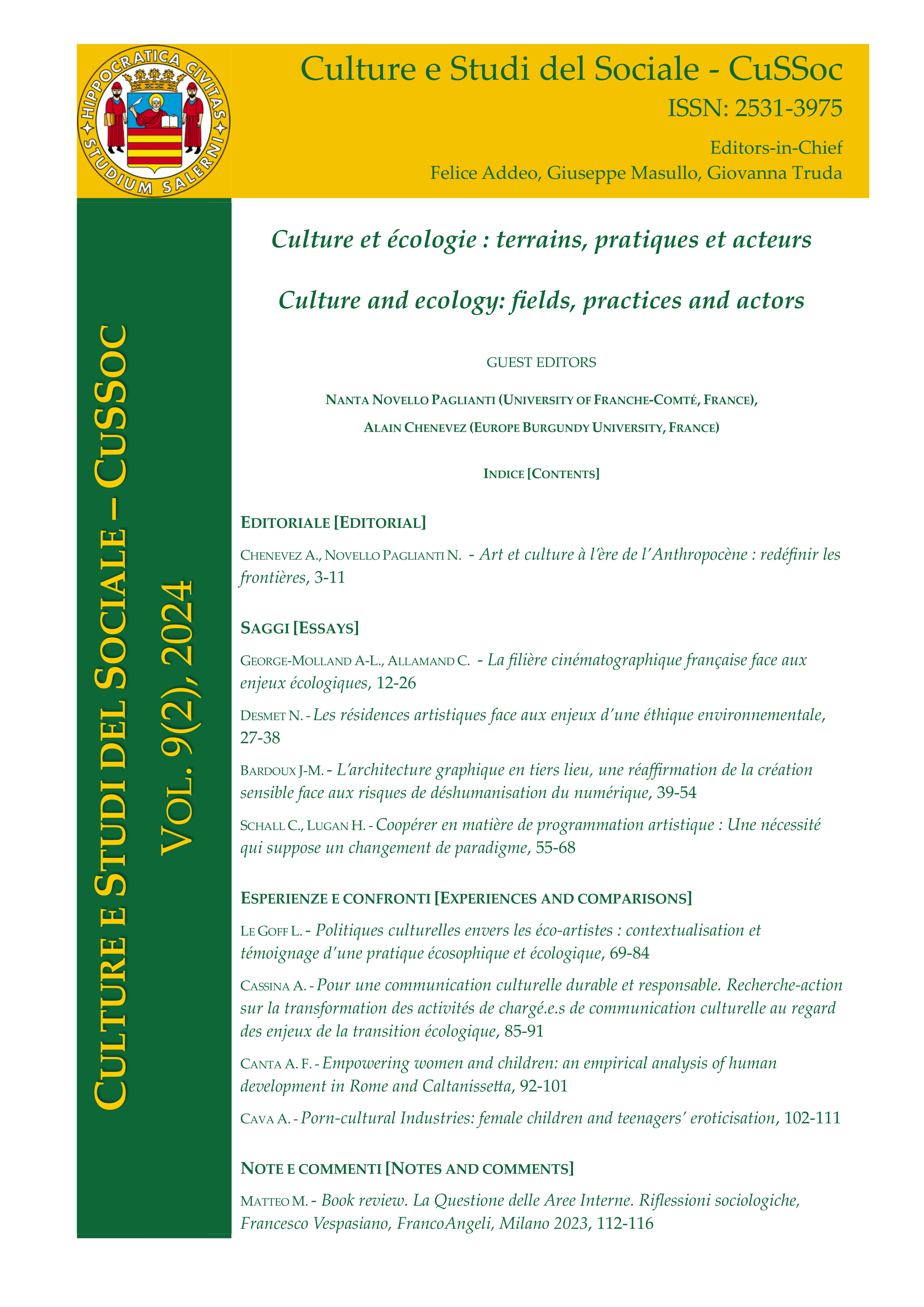 					View Vol. 9 No. 2 (2024): Culture et écologie : terrains, pratiques et acteurs  
				