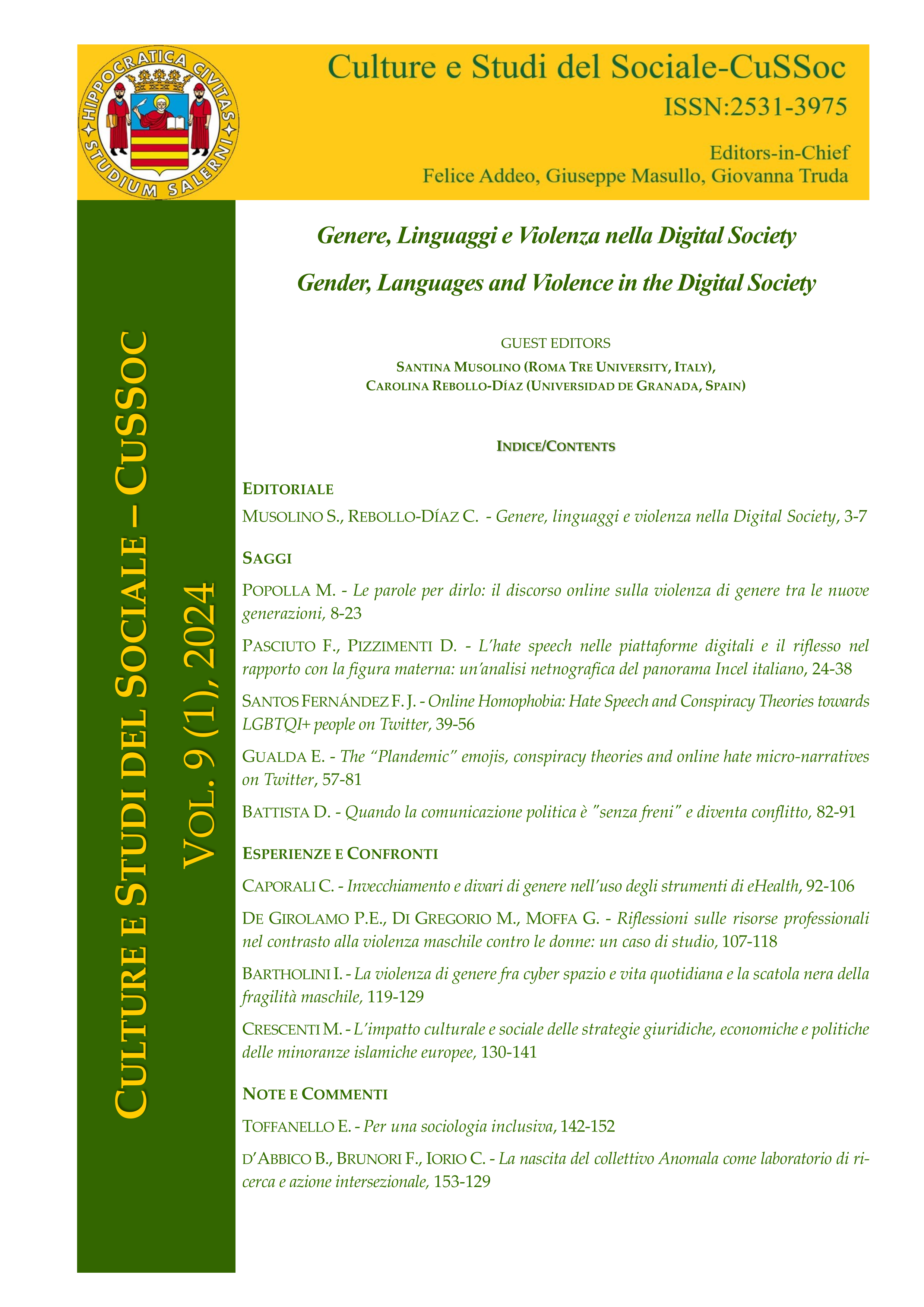 					View Vol. 9 No. 1 (2024): Generi, Linguaggi e violenza nella digital society
				